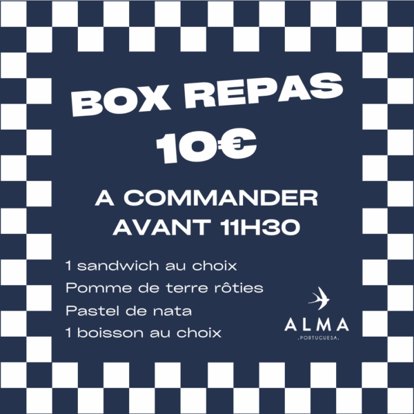 Box repas portugaise à 10€ avec sandwich, pomme de terre au four et pastel de nata
