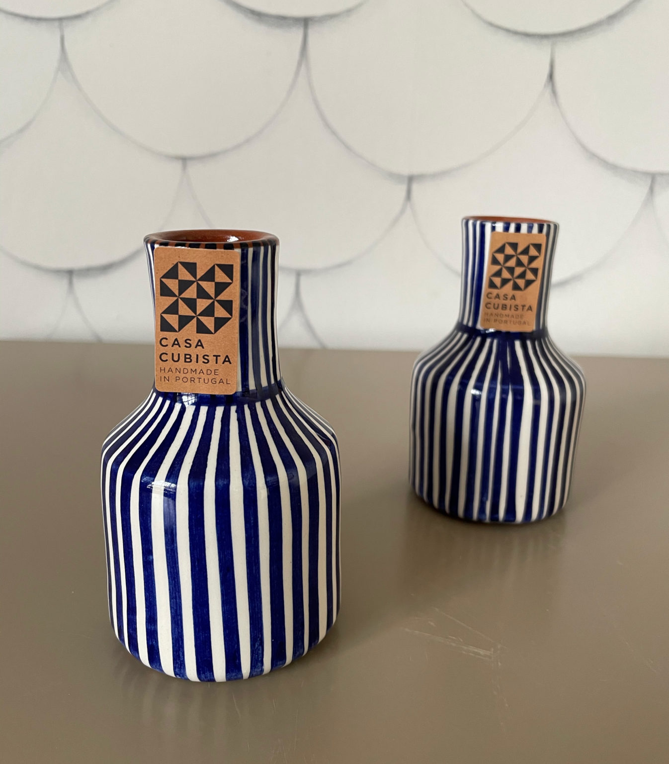 Mini vase rayé bleu