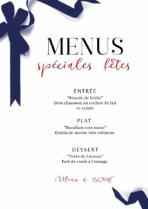 menu spéciale fêtes à 24,90€