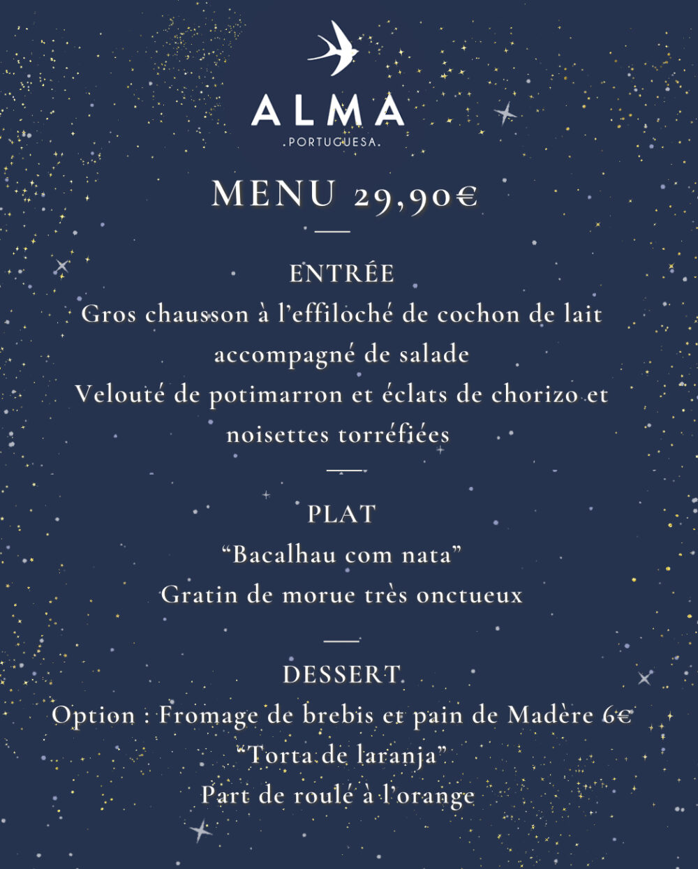 Menu de Fêtes à 29,90€