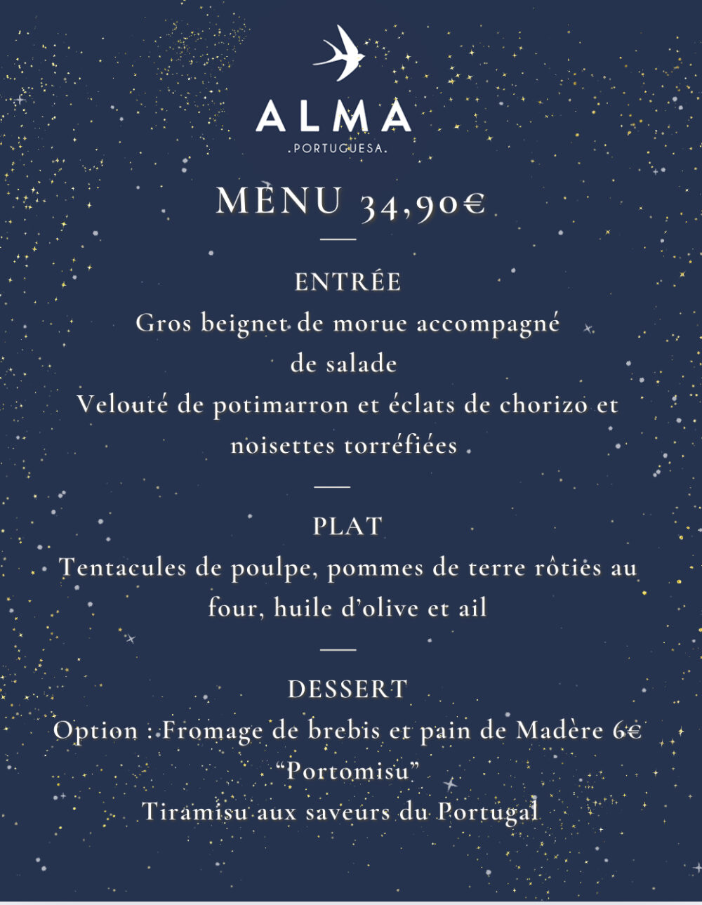 Menu de Fêtes à 34,90€